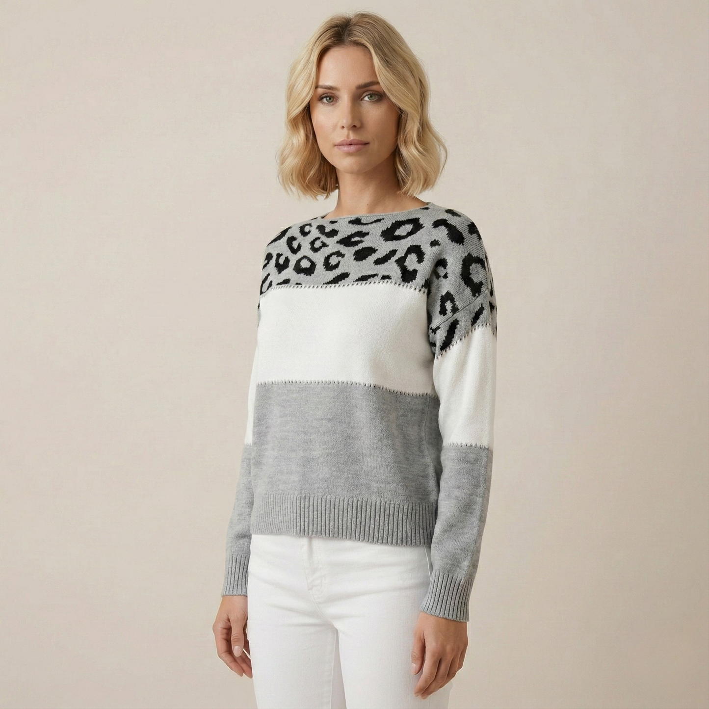 Antaradus™️ | Feinstrickpullover mit Leopardenakzent Feinstrickpullover mit Leopardenakzent