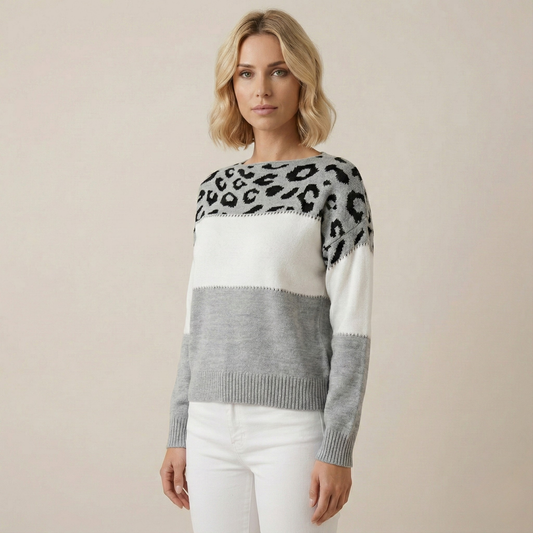Antaradus™️ | Feinstrickpullover mit Leopardenakzent Feinstrickpullover mit Leopardenakzent