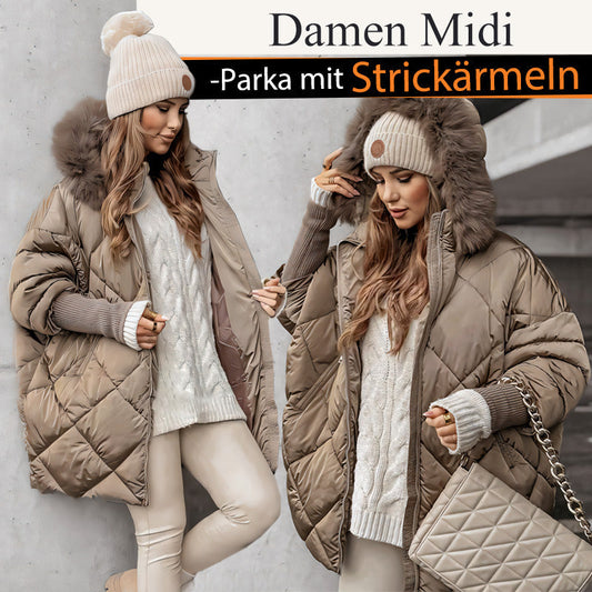 ❄️Winterschlussverkauf❄️Damen Midi-Parka mit Strickärmeln✈️Kostenloser Versand✈️ Antaradus