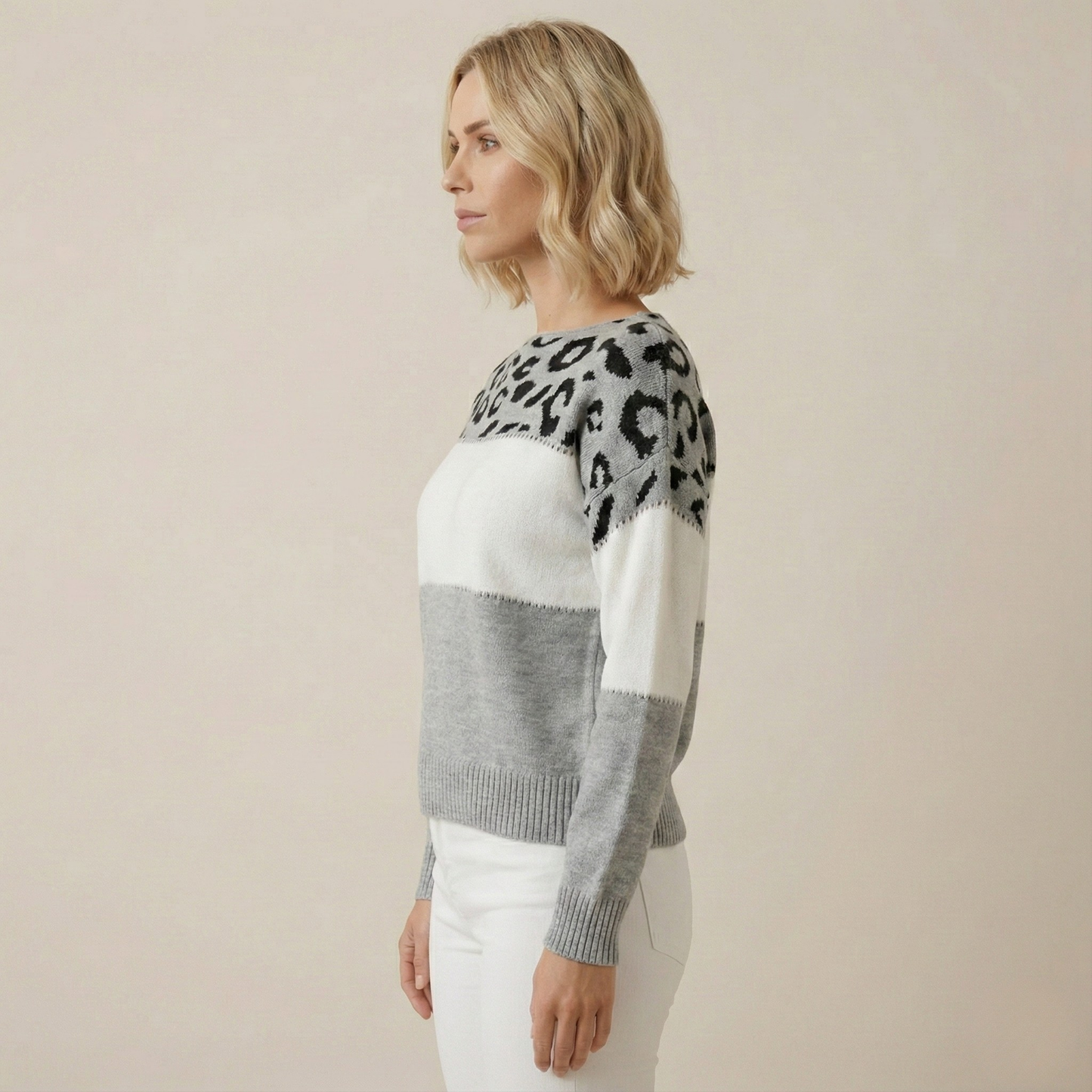 Antaradus™️ | Feinstrickpullover mit Leopardenakzent Feinstrickpullover mit Leopardenakzent