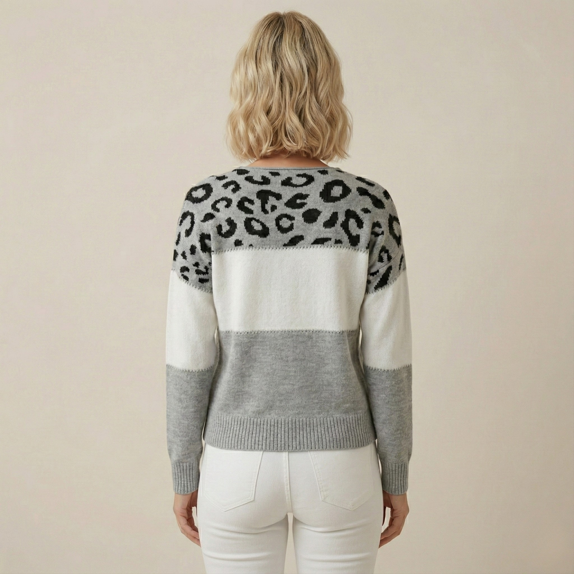 Antaradus™️ | Feinstrickpullover mit Leopardenakzent Feinstrickpullover mit Leopardenakzent