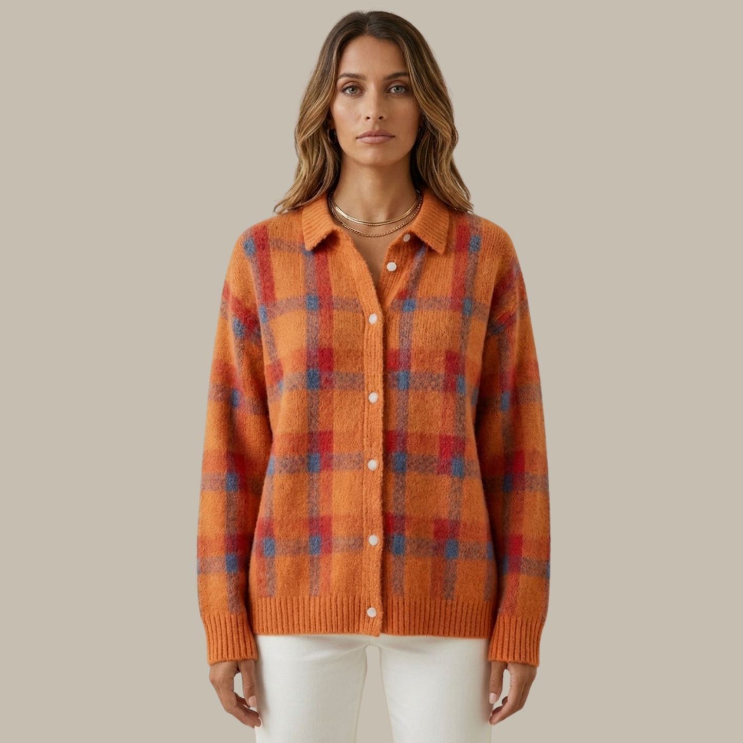 Anna | Weiche Strickjacke mit Karomuster ANTARADUS