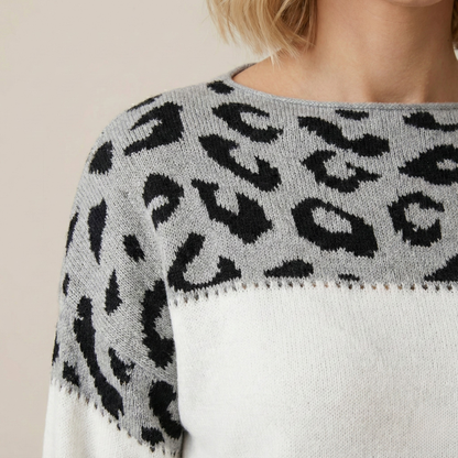 Antaradus™️ | Feinstrickpullover mit Leopardenakzent Feinstrickpullover mit Leopardenakzent
