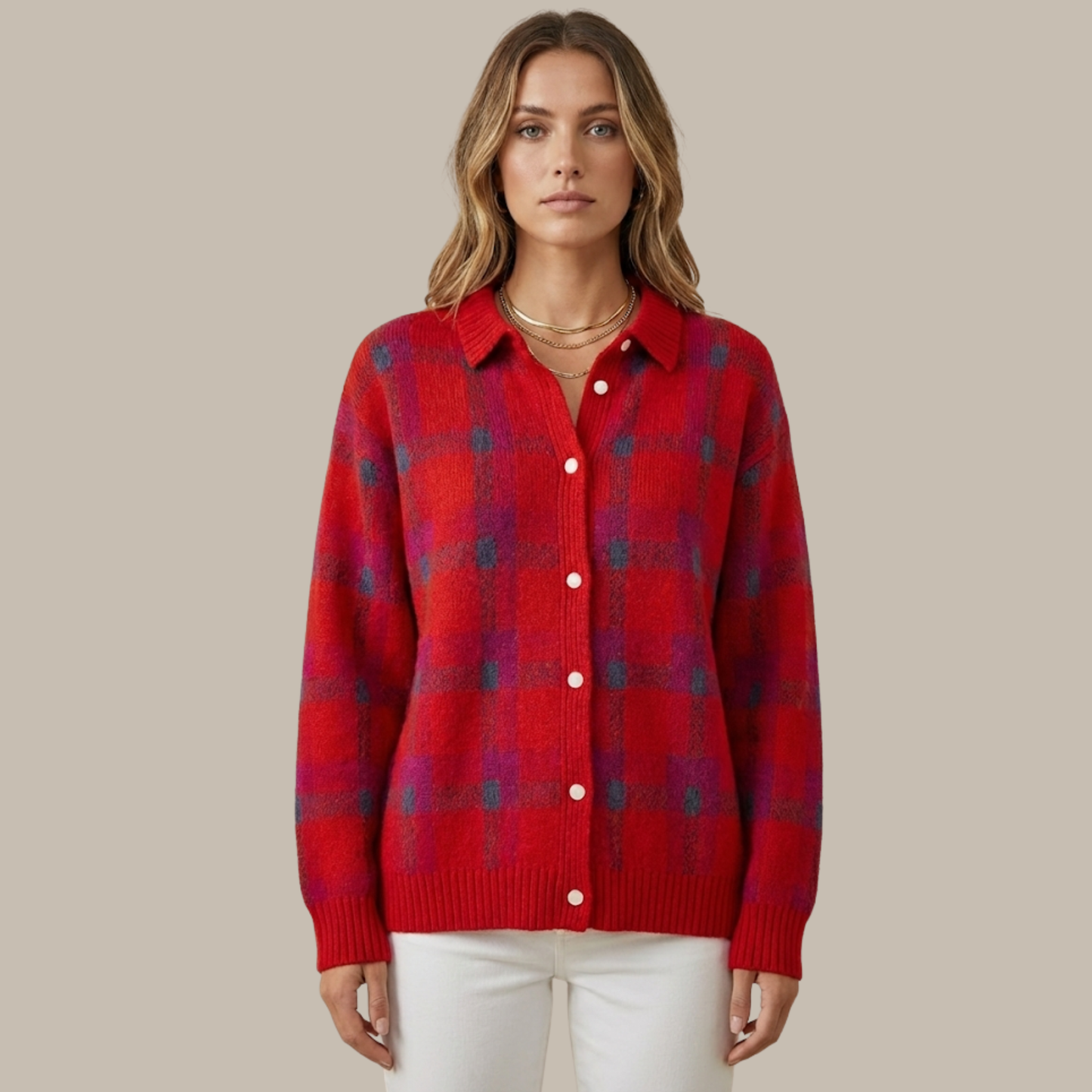 Anna | Weiche Strickjacke mit Karomuster ANTARADUS