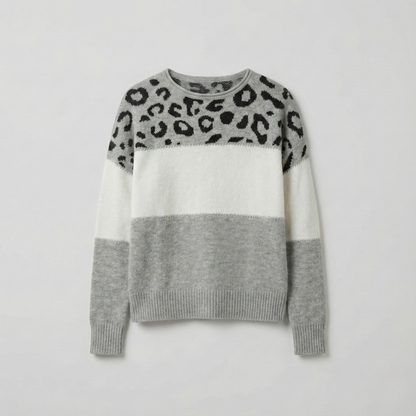 Antaradus™️ | Feinstrickpullover mit Leopardenakzent Feinstrickpullover mit Leopardenakzent
