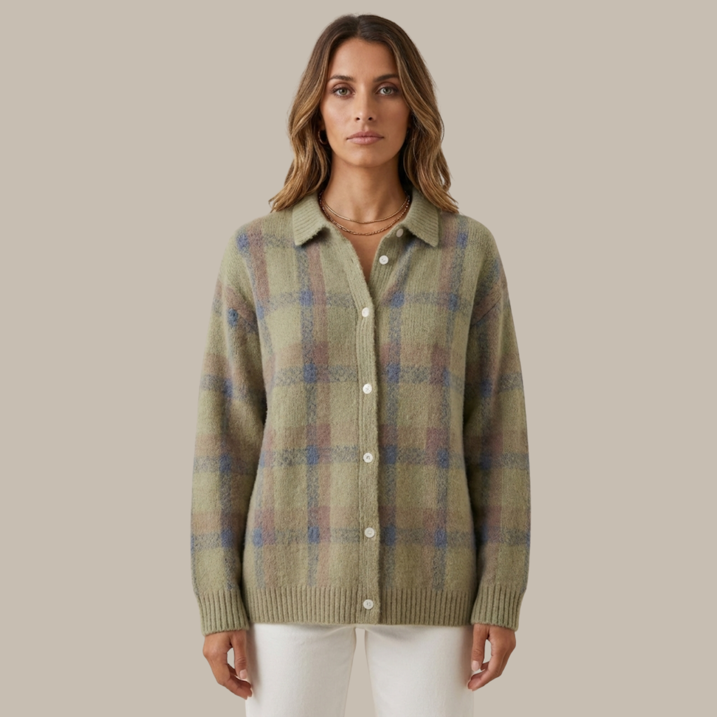 Anna | Weiche Strickjacke mit Karomuster ANTARADUS