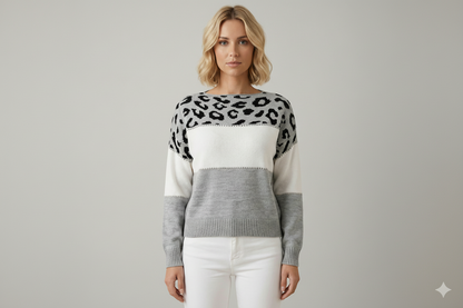 Antaradus™️ | Feinstrickpullover mit Leopardenakzent Feinstrickpullover mit Leopardenakzent