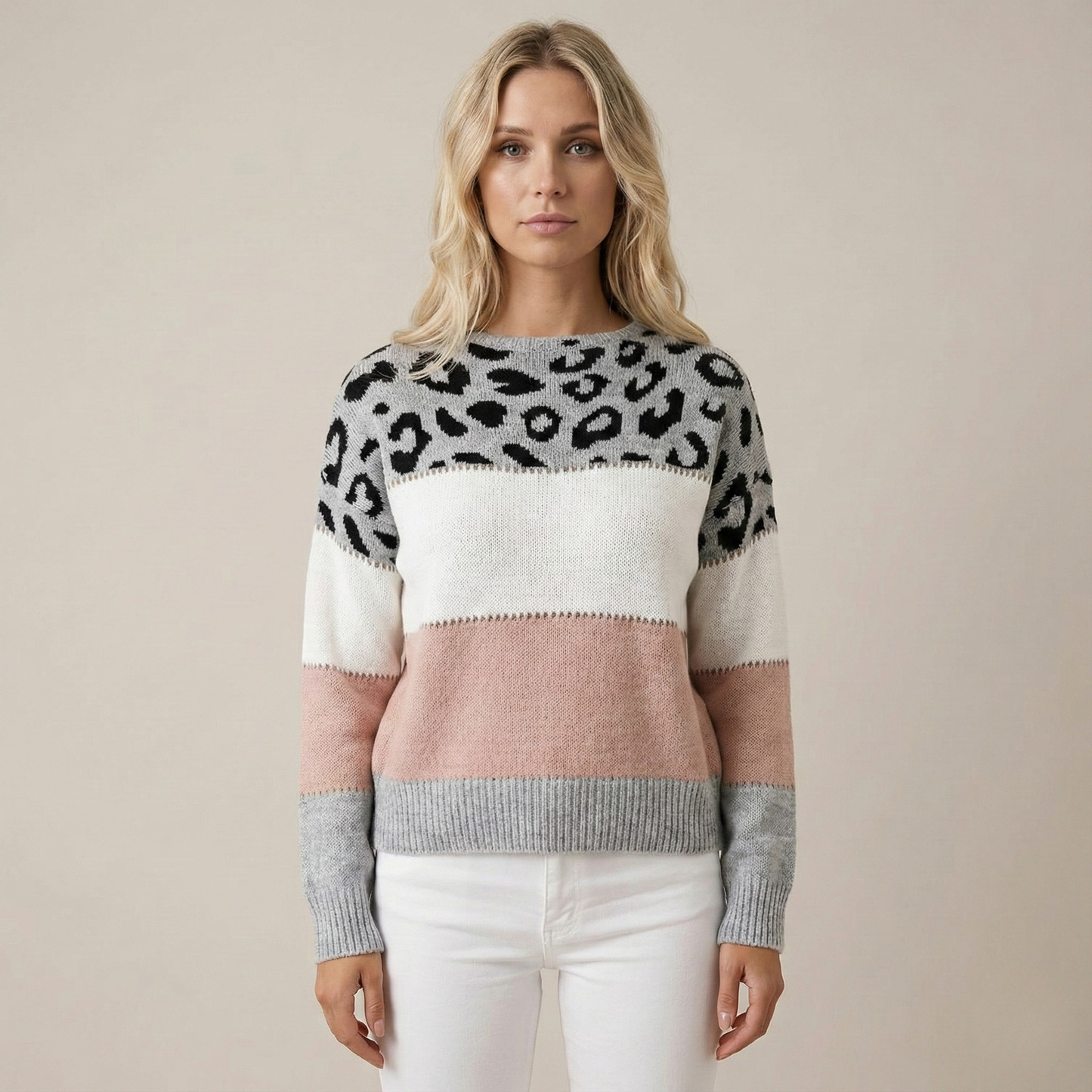 Antaradus™️ | Feinstrickpullover mit Leopardenakzent Feinstrickpullover mit Leopardenakzent