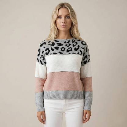 Antaradus™️ | Feinstrickpullover mit Leopardenakzent Feinstrickpullover mit Leopardenakzent