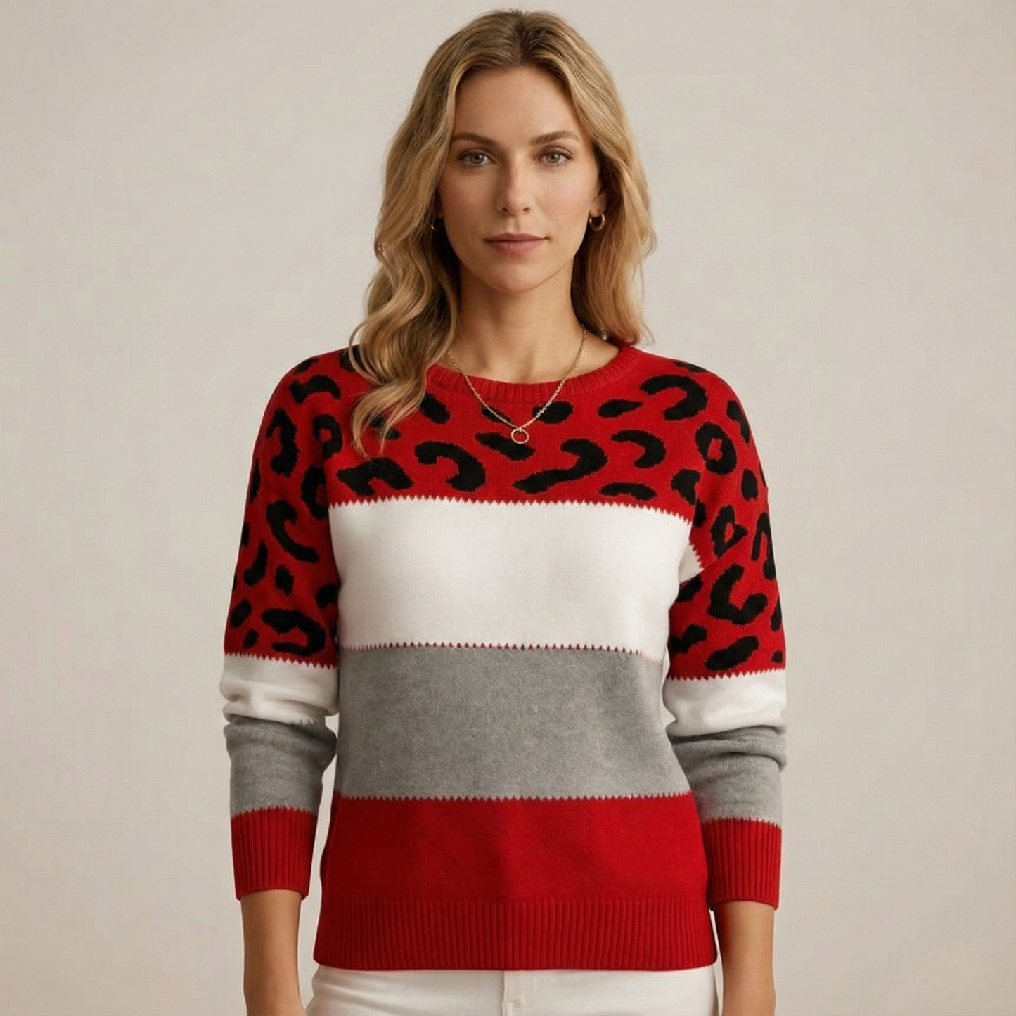 Antaradus™️ | Feinstrickpullover mit Leopardenakzent Feinstrickpullover mit Leopardenakzent