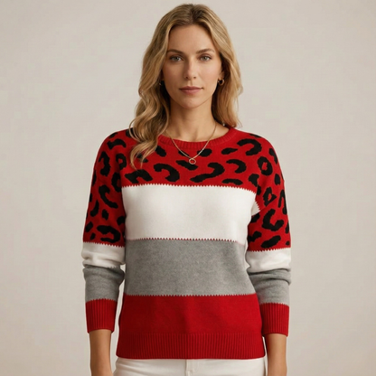Antaradus™️ | Feinstrickpullover mit Leopardenakzent Feinstrickpullover mit Leopardenakzent